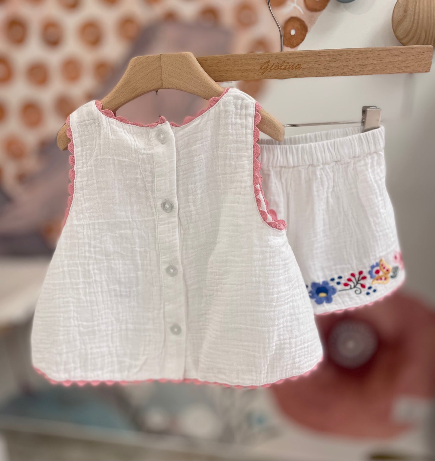 Completo top  e shorts in garza festonato