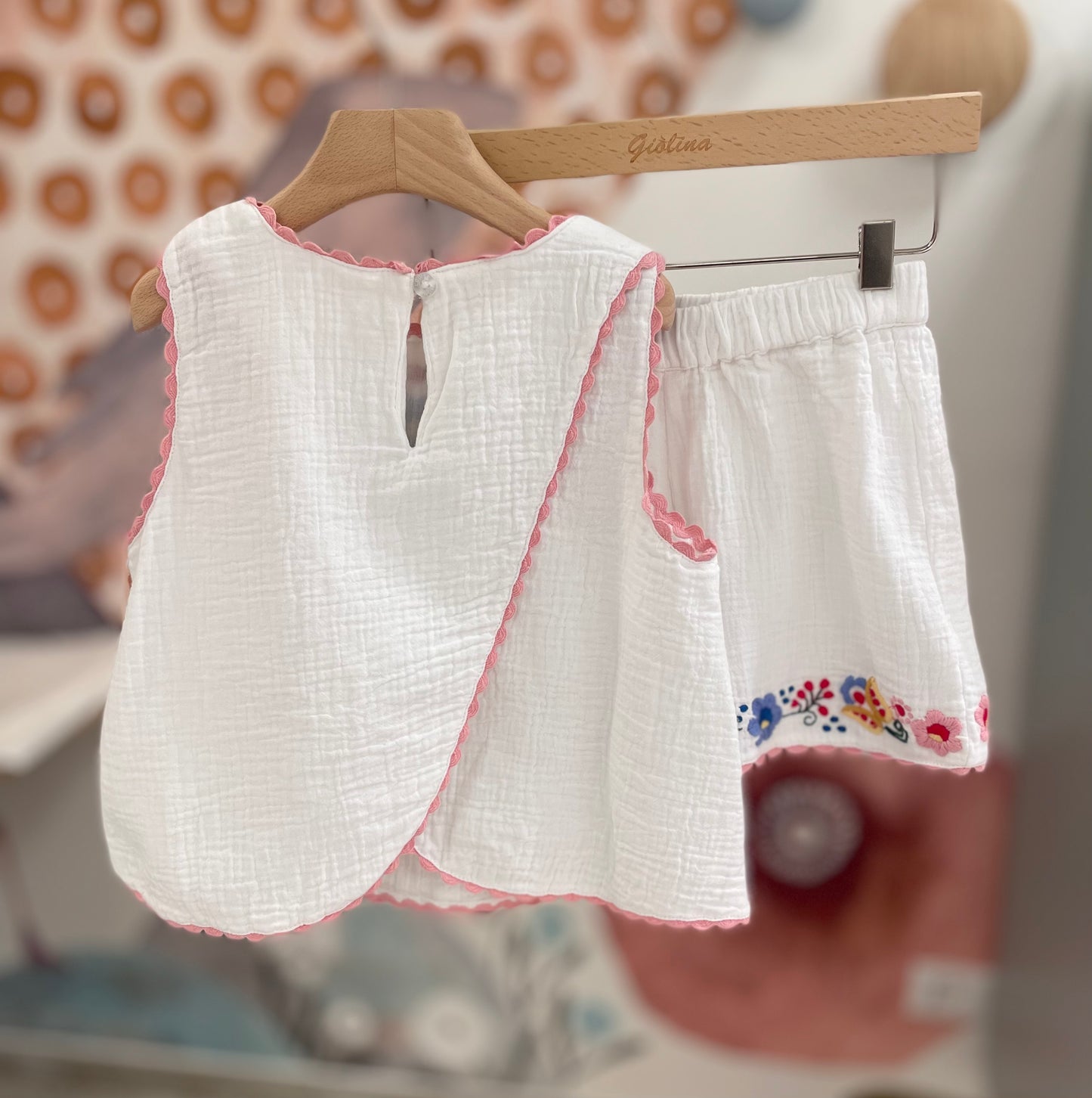 Completo top  e shorts in garza festonato
