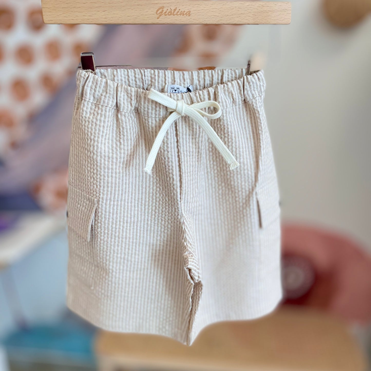 Camicia naturale in garza con bermuda rigatino
