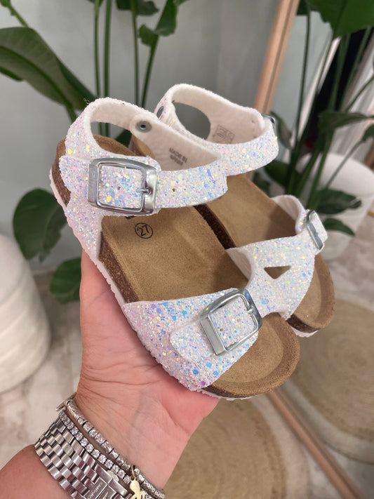 Sandalo glitter bianco
