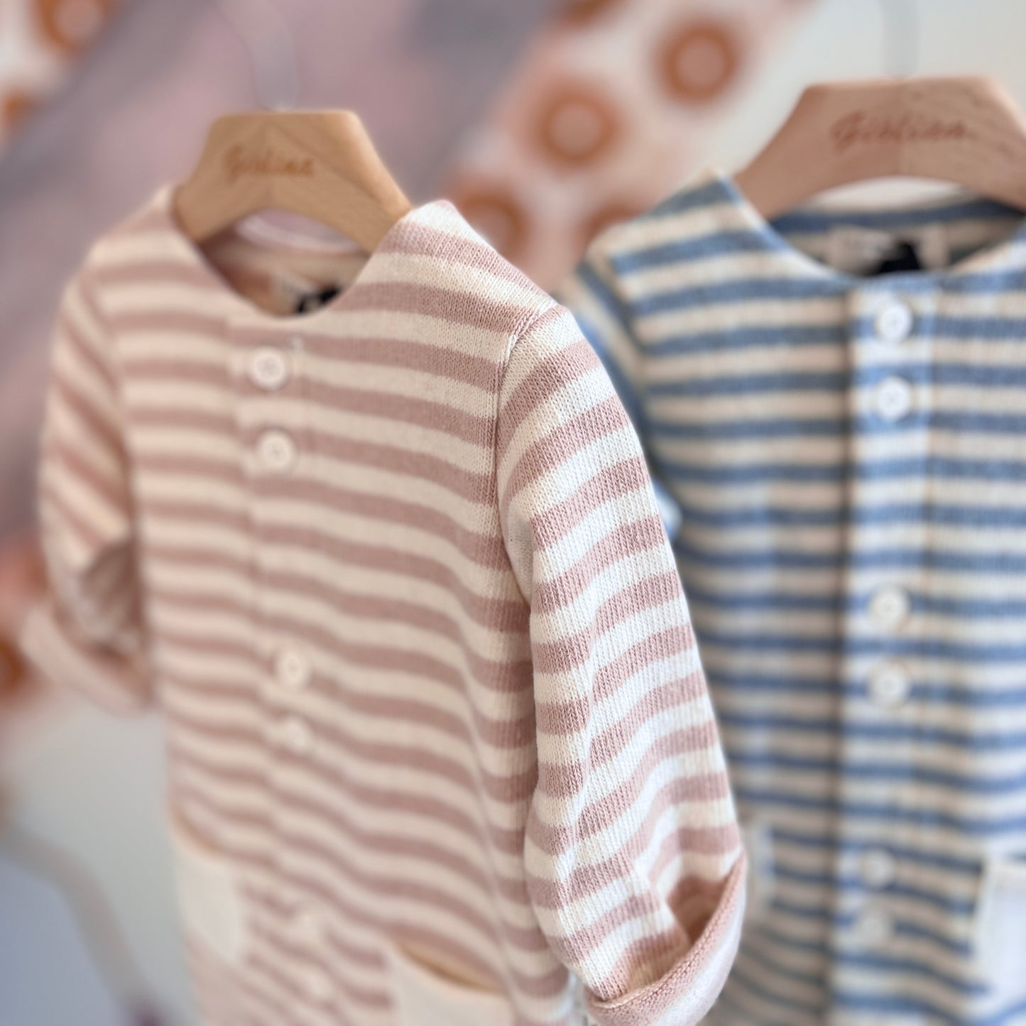 Tutine di cotone caldo rigato rosa e nuvola