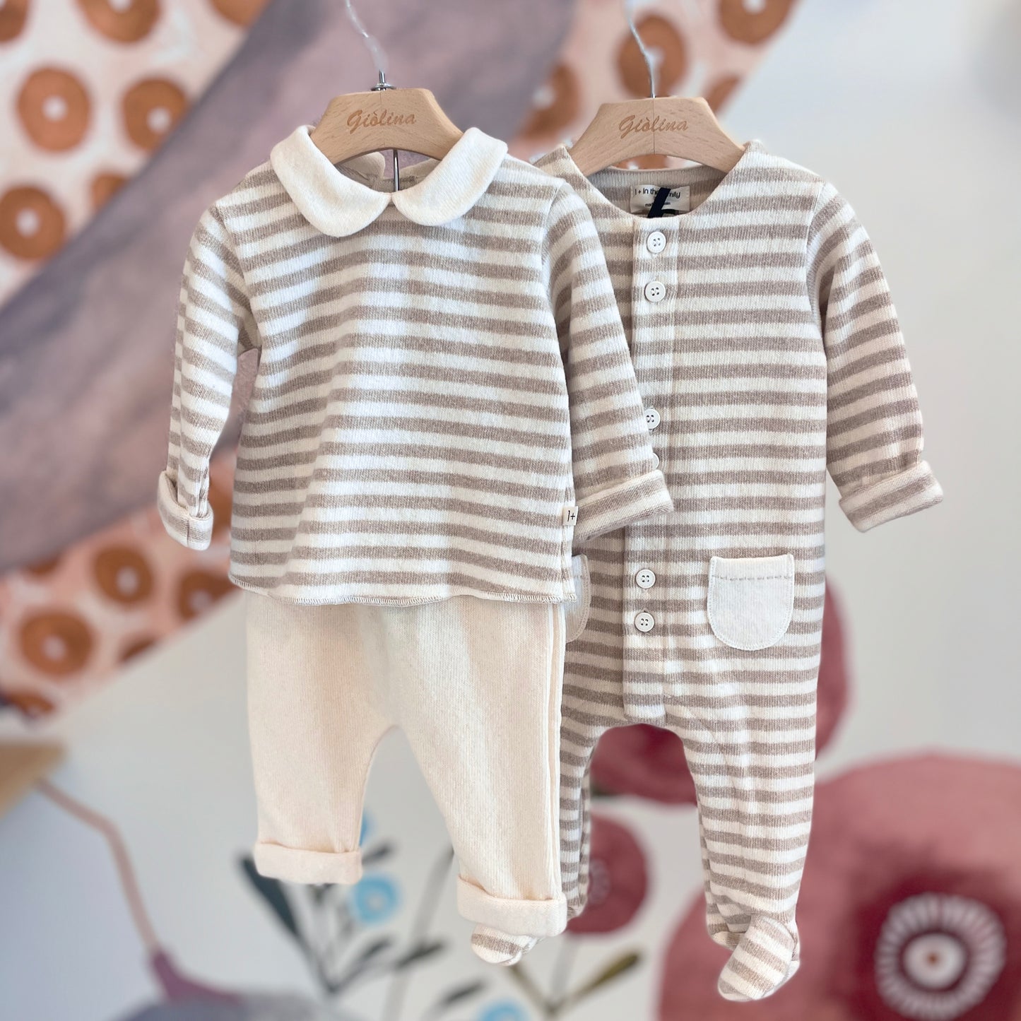 Completo felpina rigata con colletto nude con pantalone rigato
