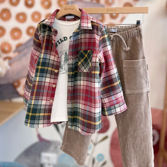Camicia a quadri in flanella con pantalone in velluto
