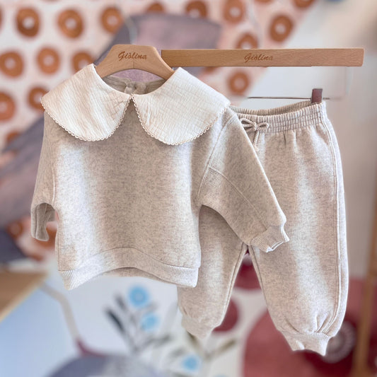 Tuta felpa con colletto e pantalone sportivo baby