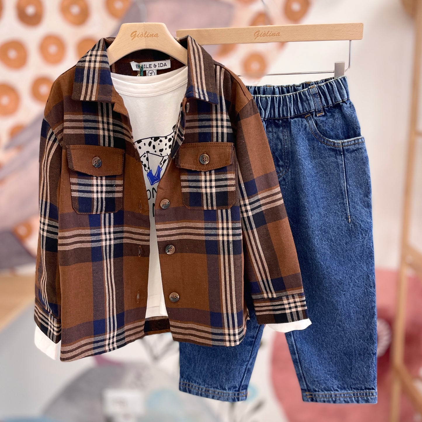 Camicia a quadri Denim tutto elastico e t-shirt dalmata
