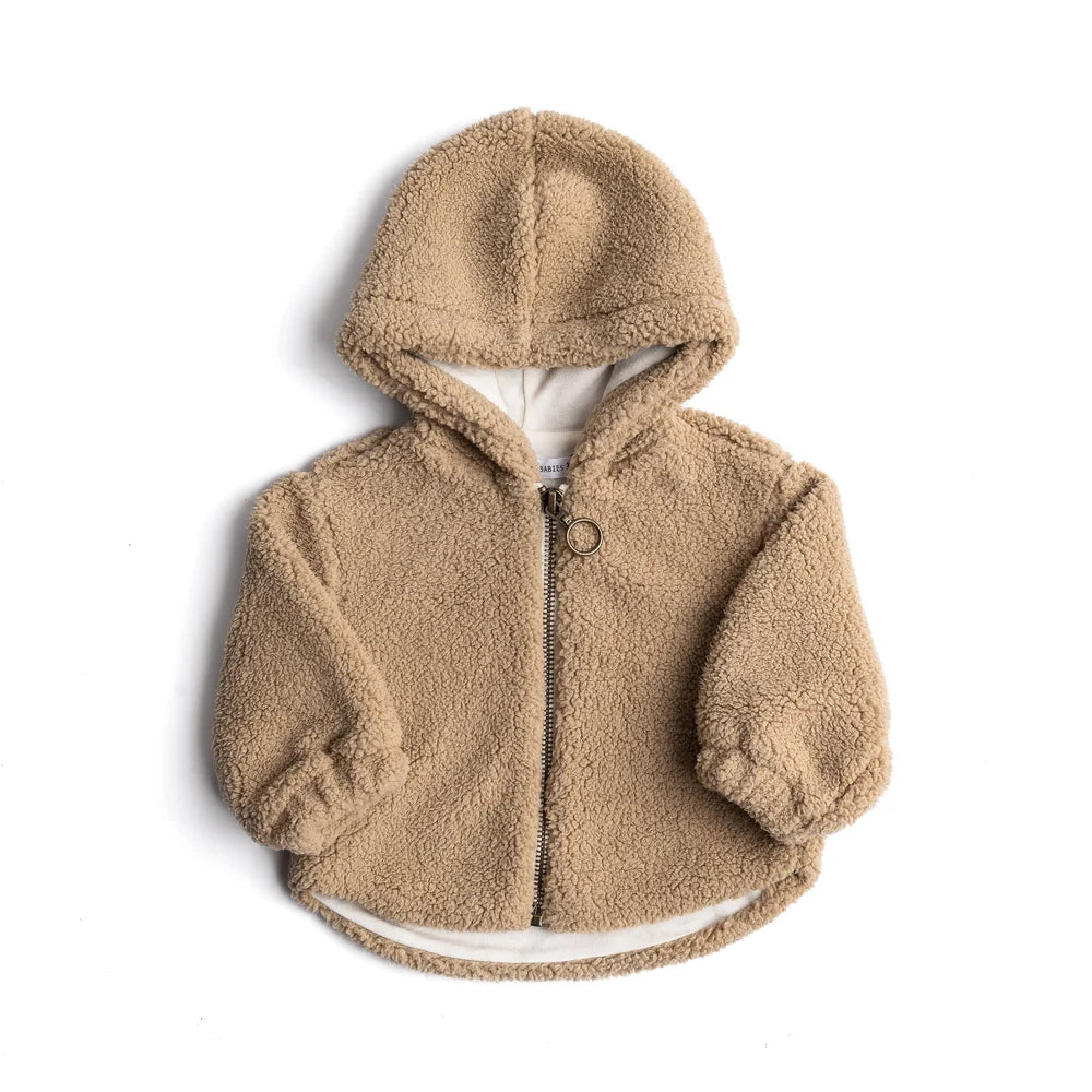 Giacca teddy con cappuccio beige