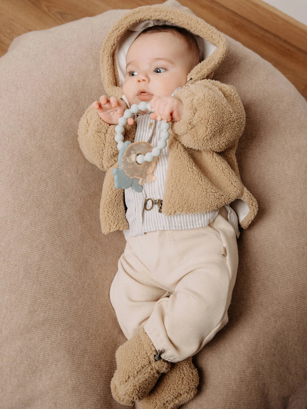 Giacca teddy con cappuccio beige