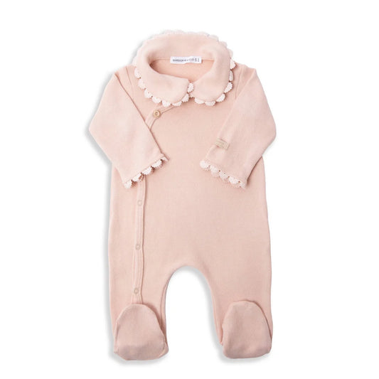 Tutina colletto con piedi in caldo cotone rosa