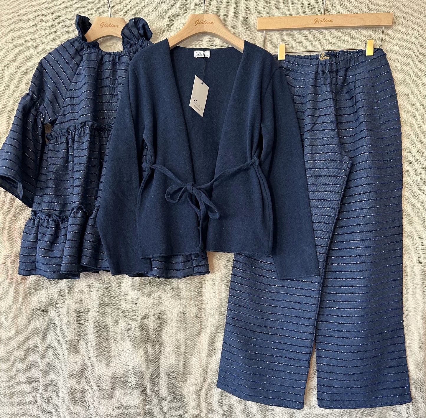 Maglia kimono in caldo cotone / Pantaloni riga lurex