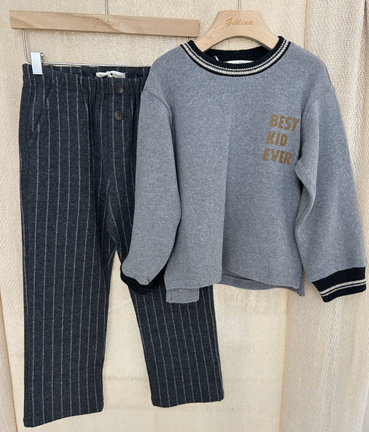 Maglia in caldo cotone "best kid ever" / Pantalone gessato