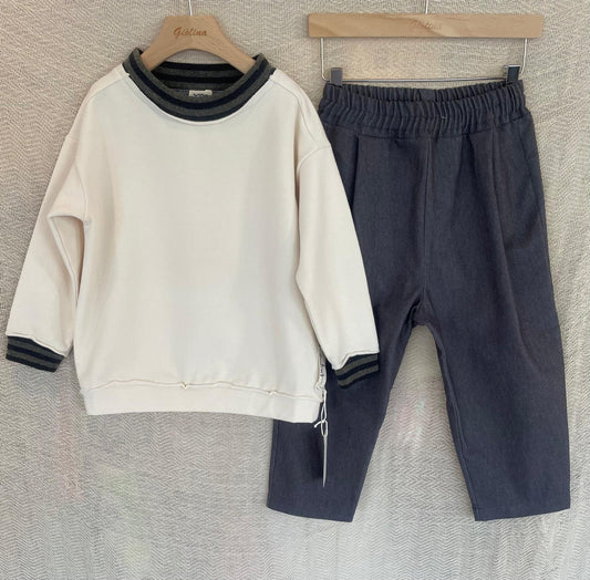 Felpa latte/pantalone pences grigio