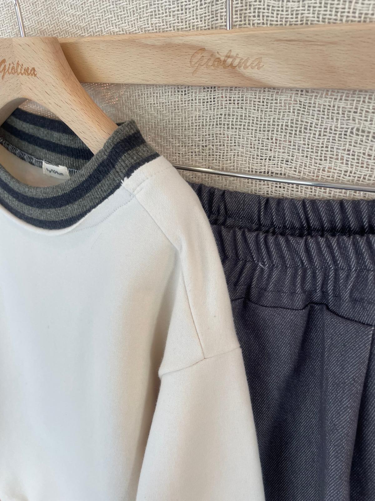 Felpa latte/pantalone pences grigio